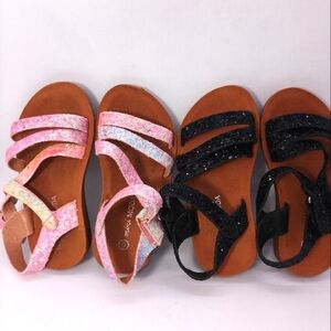 2 Pairs Mini Moda Velcro Glitter Sparkle Strappy Sandals